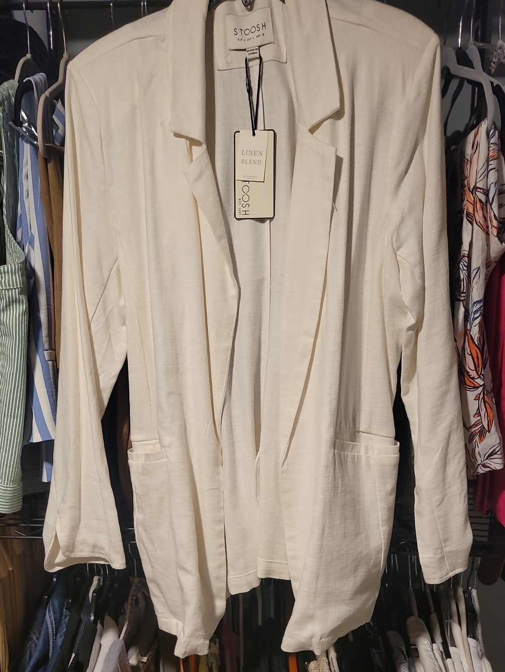 Stoosh Cream Open-Front Linen-Blend Blazer